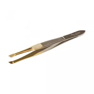 Pęseta kosmetyczna skośna pół złota chromowana długość 9 cm - Cosmar